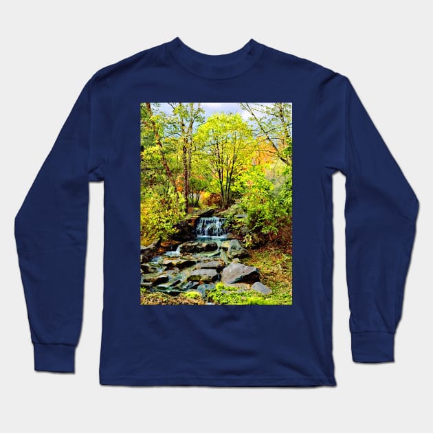 Small Waterfall in Autumn Park Long Sleeve T-Shirt by SusanSavad